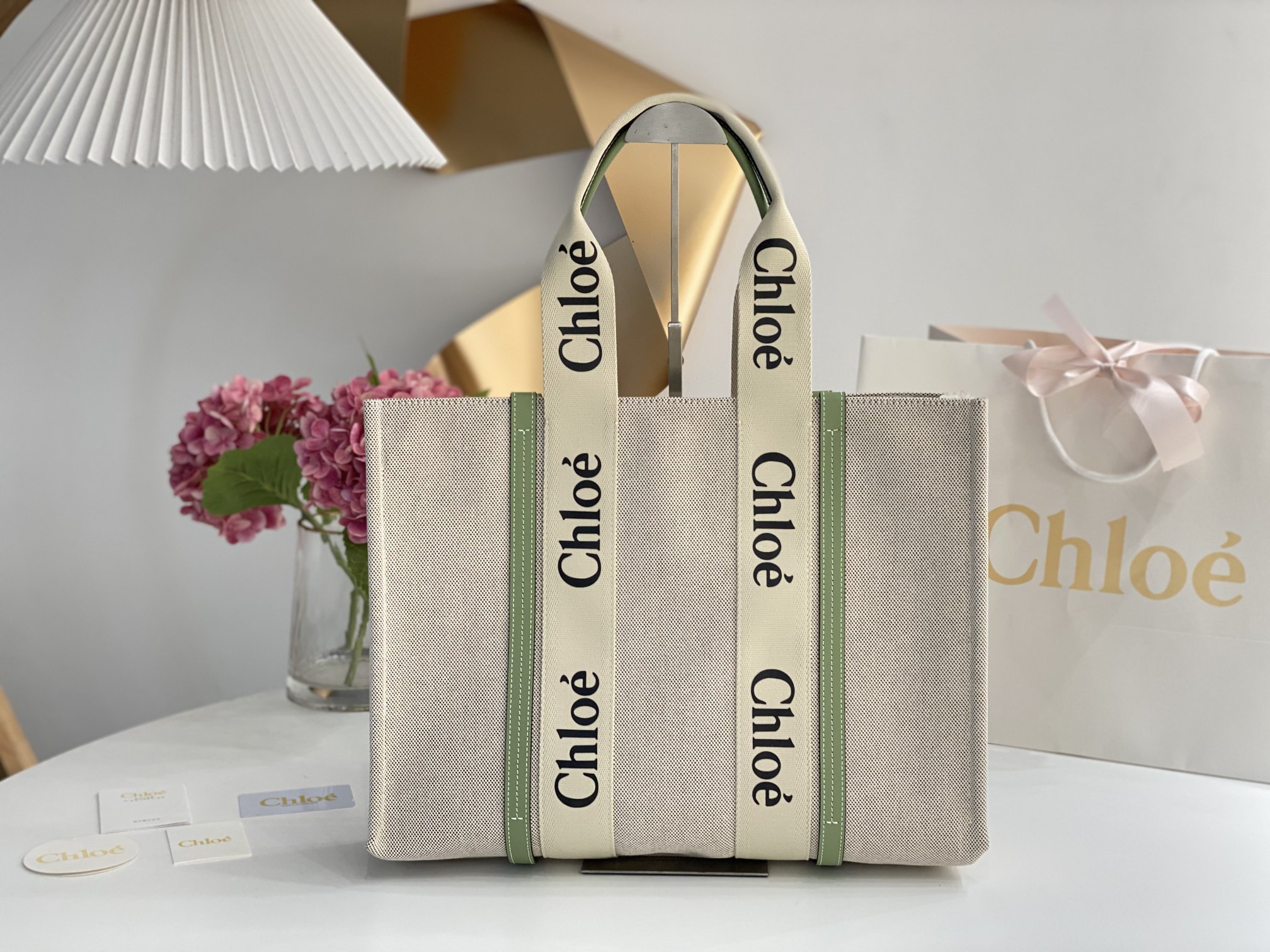 Chloe Large Woody Tote Bag In Linen